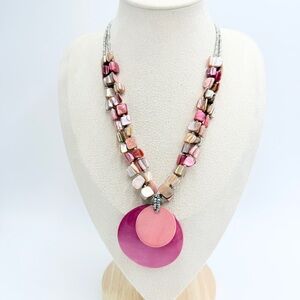 Pink Shell Pendant Necklace – Multi-Strand Mother-of-Pearl Beaded Jewelry